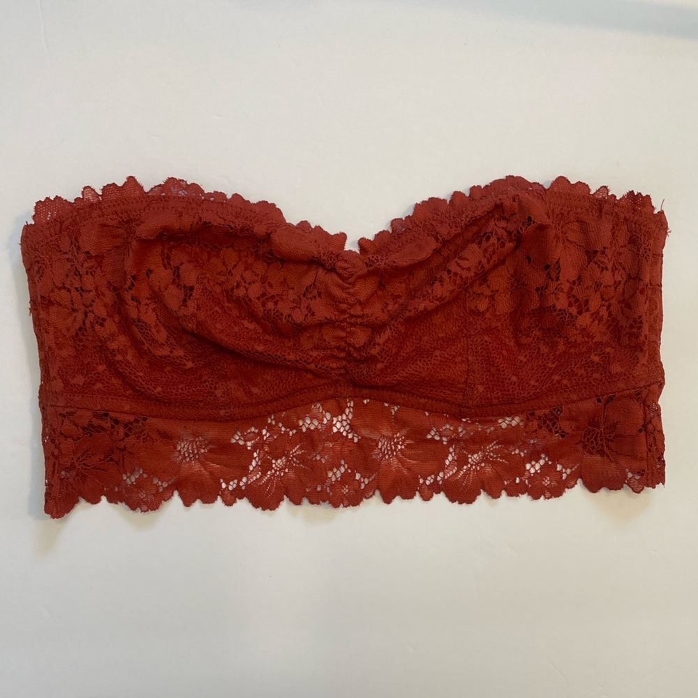 Auden Bandeau Floral Lace Underwire Bra Top Women’s XS Burnt Orange Longline
